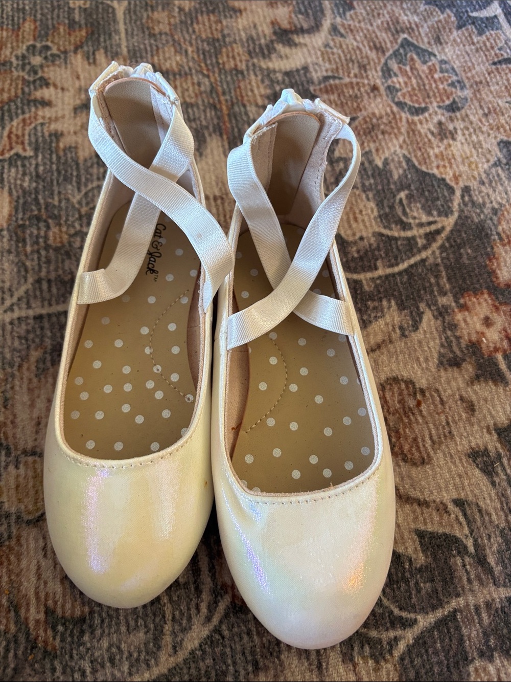 Cat & Jack Ivory Shimmer Girls Cross-Strap Dress Flats